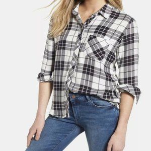 RAILS Hunter Plaid Flannel Button-Down Shirt Black Snow Navy Forest White Sz XS
